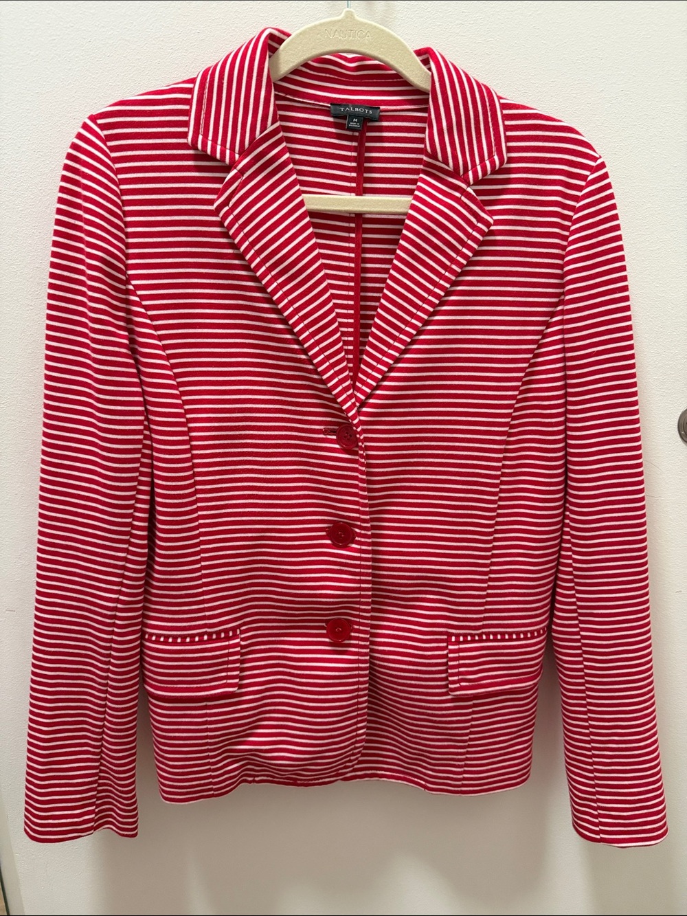 Talbots Red and White Striped Blazer Jacket